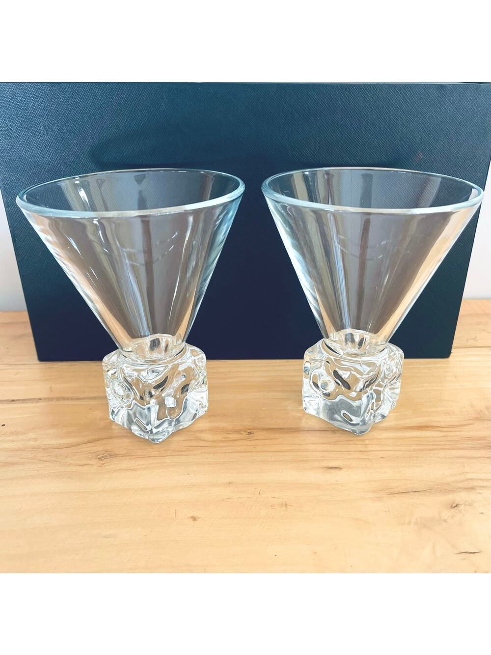 Vtg Di Saronno Ice Cube Martini Glasses Rocks Cocktail Barware Melting